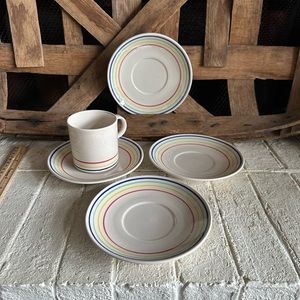 Tablemates Circus Pattern saucers set of 4 and one mug
